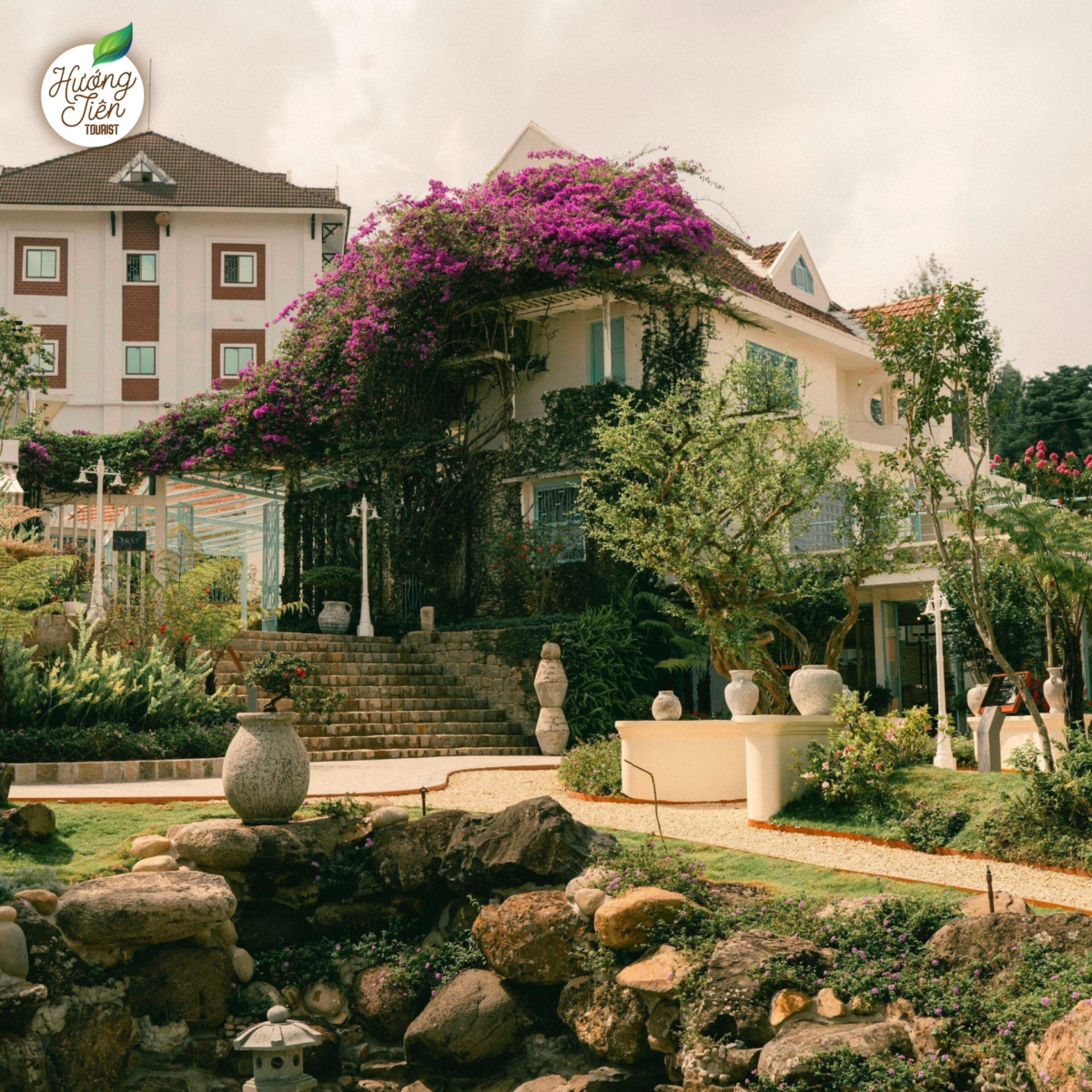 Madame de Da Lat Museum in Dalat with vibrant garden, a cozy accommodation option on the Dalat Land Tour.