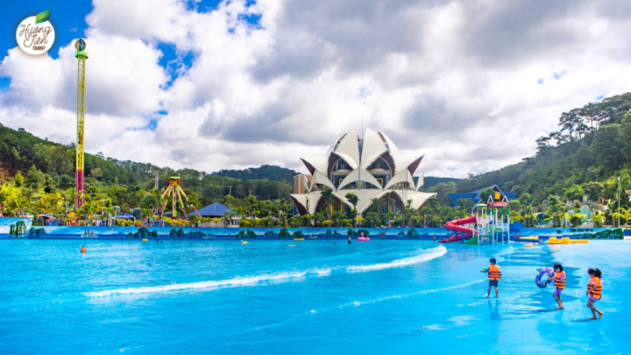 Modern water park in Dalat with unique architecture, a popular spot for relaxation on the Dalat Land Tour