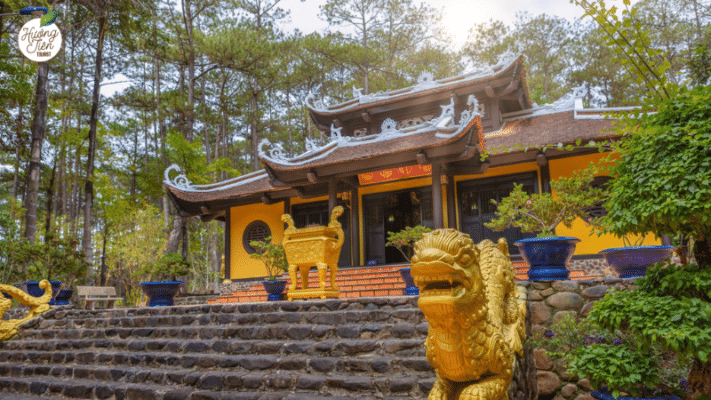 Au Lac Temple at Tea Resort Prenn, a cultural highlight on the Dalat Land Tour featuring Dalat's spiritual heritage.