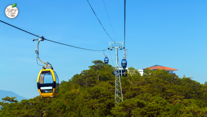 Cable car over Dalat pine forest offering scenic views, a popular attraction for Dalat land tour visitors.