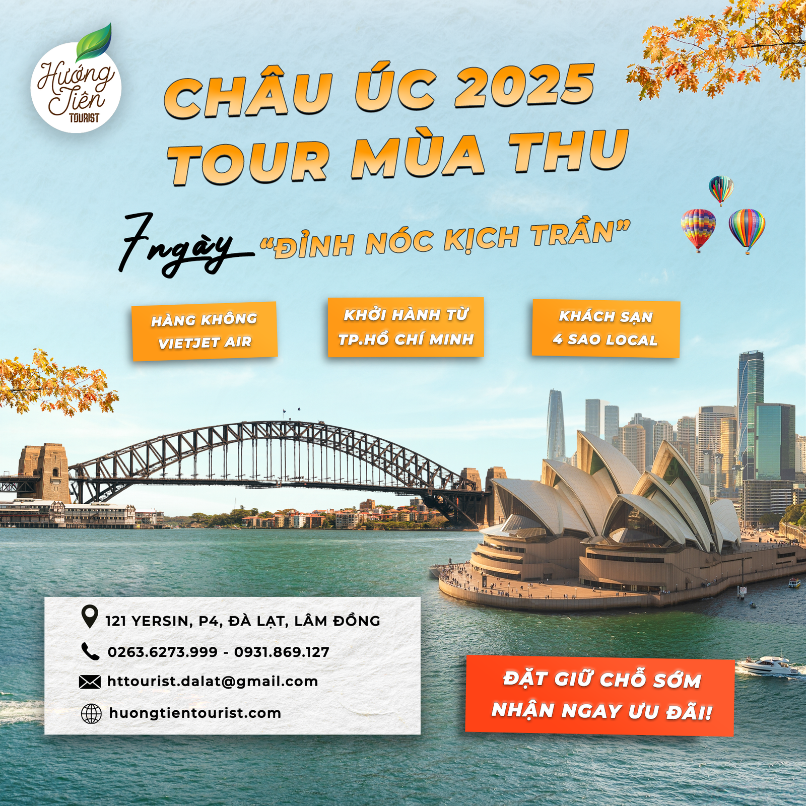 Tour Úc 2025 mùa thu Sydney - Melbourne 7 ngày, khởi hành từ TP. HCM, khách sạn 4 sao.