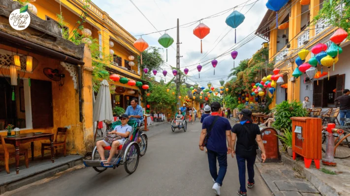 Colorful lanterns adorn the historic streets of Hoi An Ancient Town, a UNESCO World Heritage site near Da Nang, Vietnam.