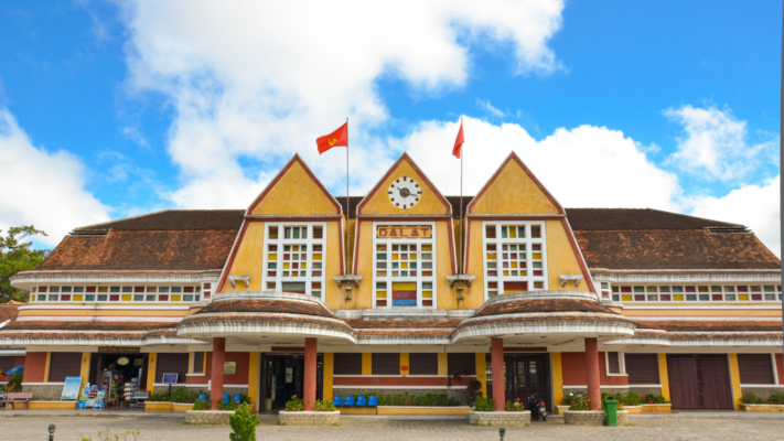 Historic Dalat Railway Station in Da Lat, Vietnam, with French colonial architecture