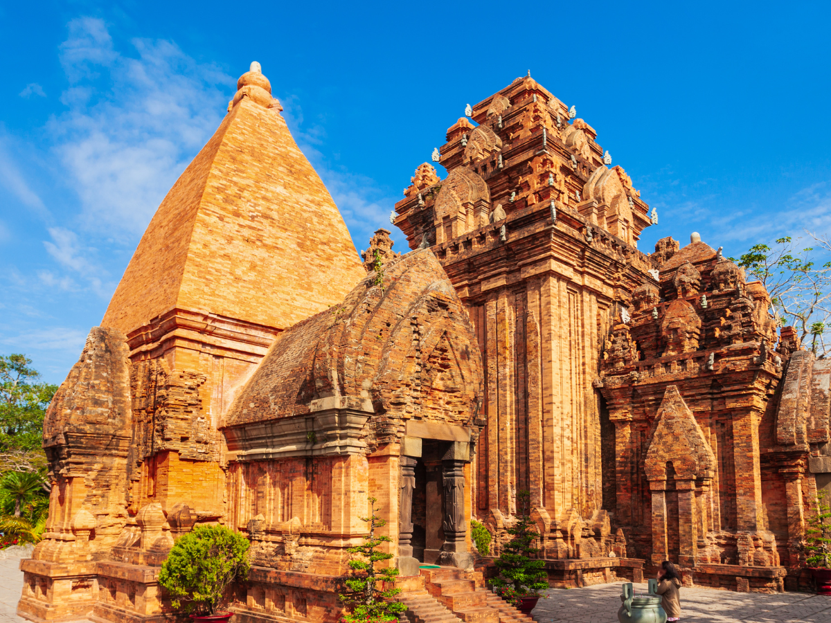 Ancient Po Nagar Cham Towers overlooking the river in Nha Trang, Vietnam.