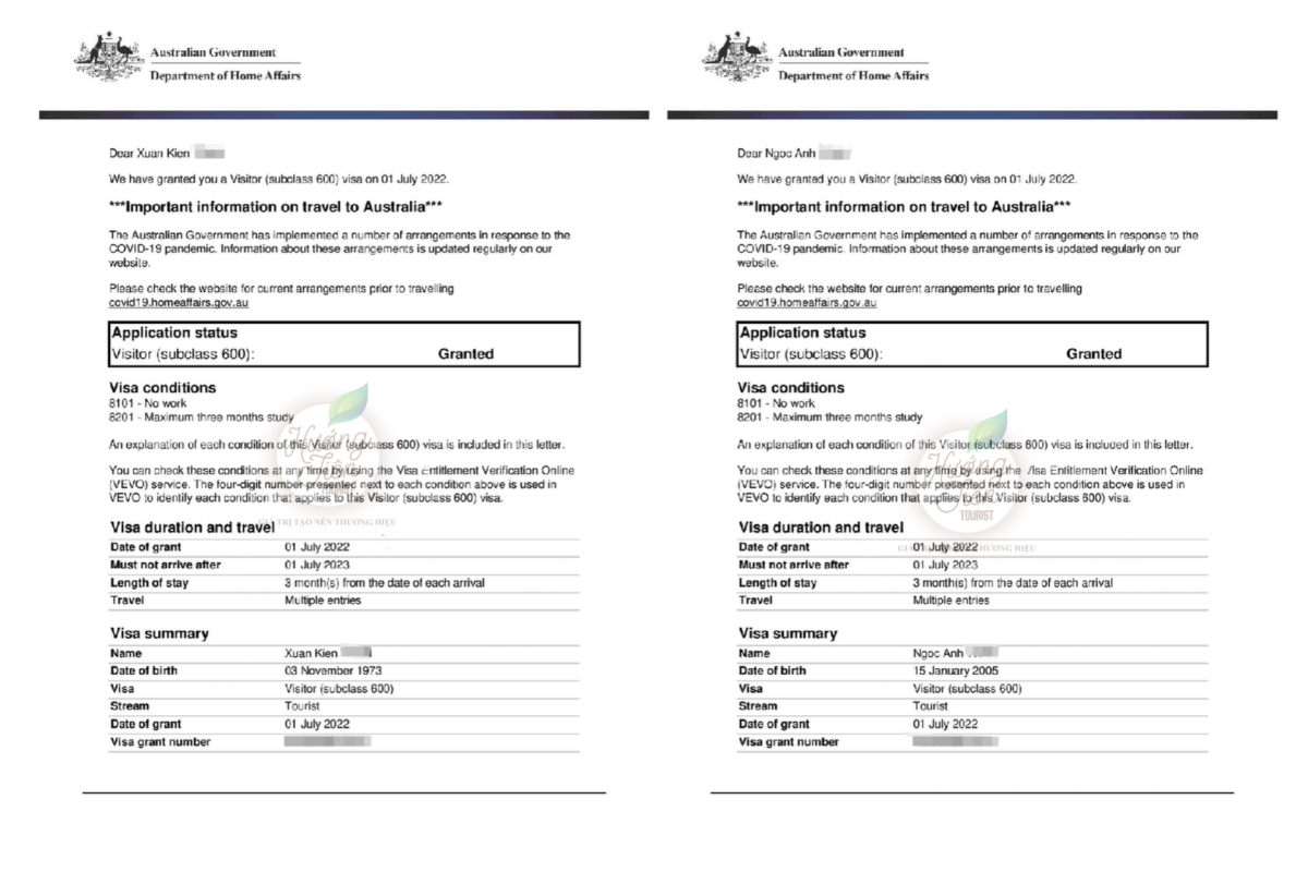 Visa du lịch Úc subclass 600 cấp cho công dân Việt Nam với điều kiện thời hạn và số lần nhập cảnh.