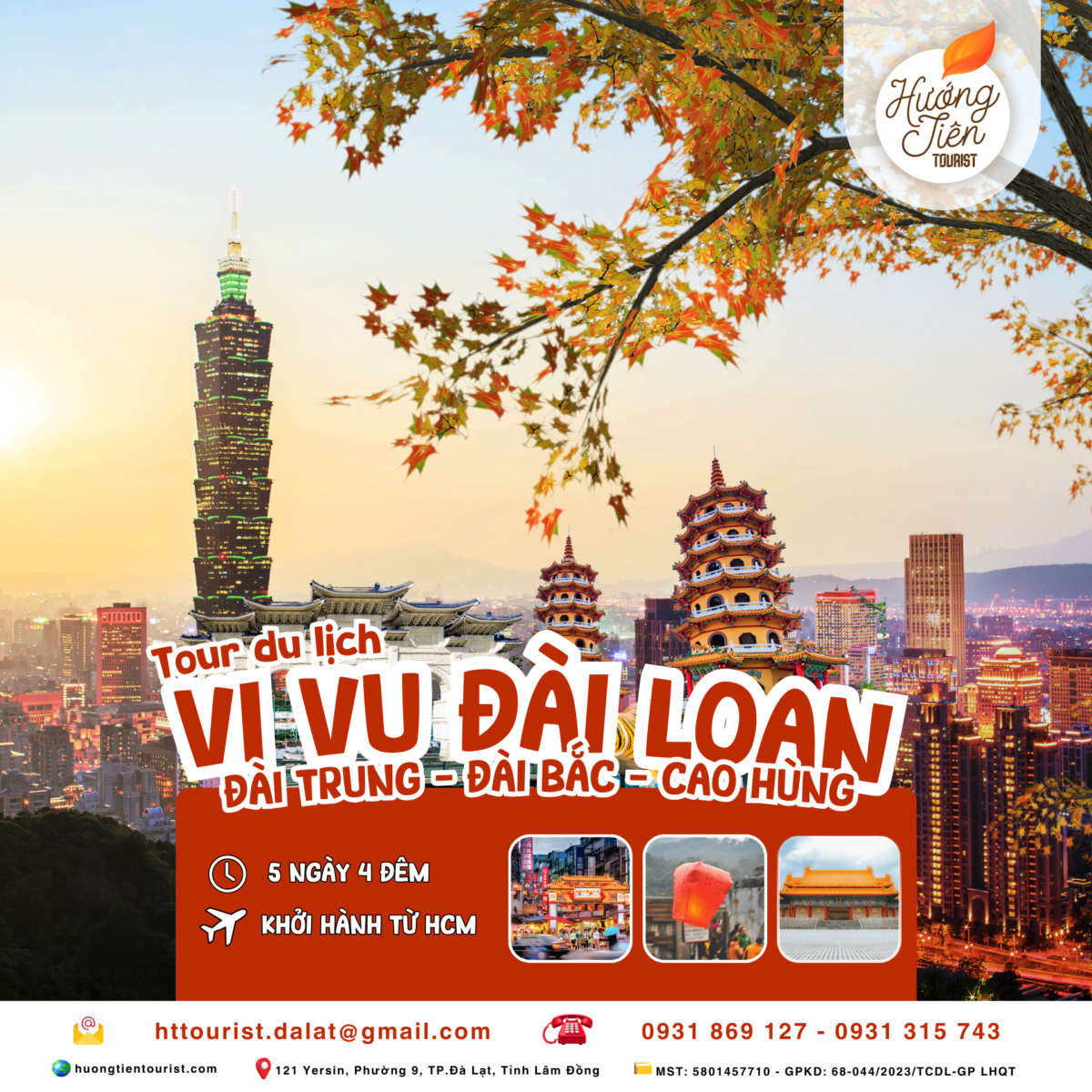 banner tour Đài Loan 5 ngày 4 đêm hành trình Cao Hùng - Đài Trung - Đài Bắc khởi hành từ HCM