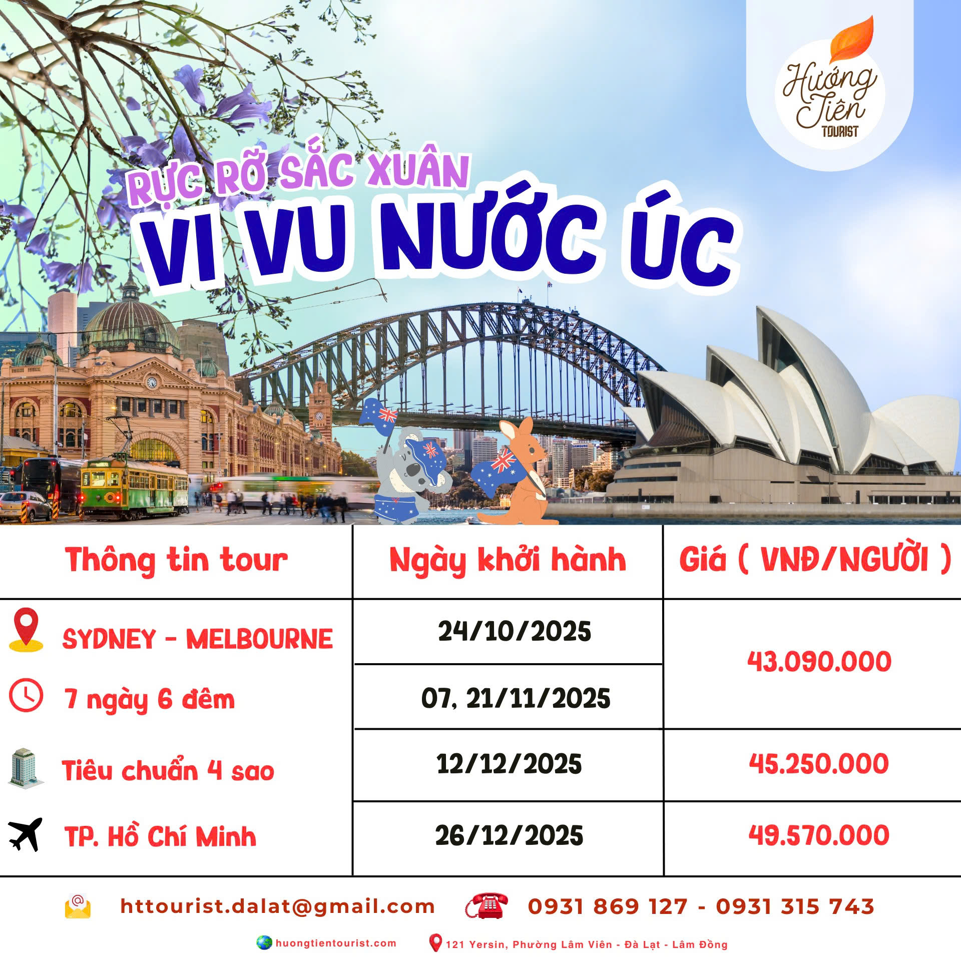 Tour úc Mùa xuân hoa phượng tím
