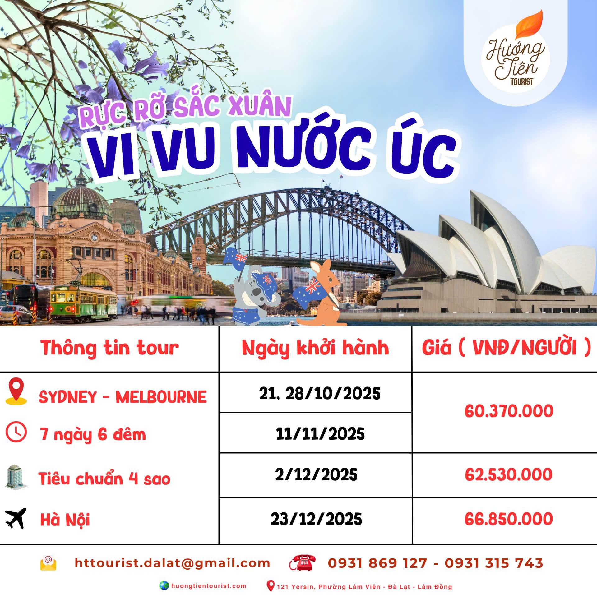 Tour úc Mùa xuân hoa phượng tím