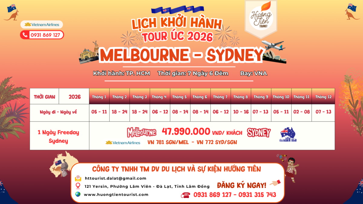 lịch tour úc 2026