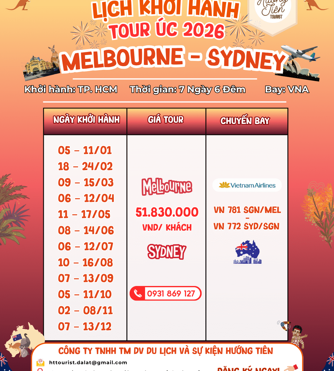 lịch tour úc 2026