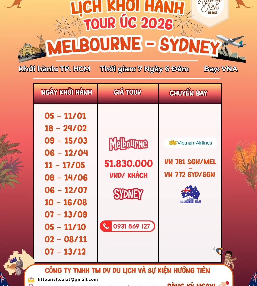 lịch tour úc 2026