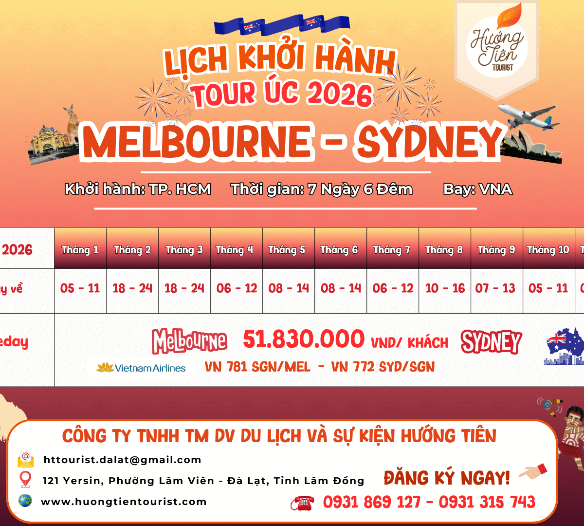 lịch tour úc 2026