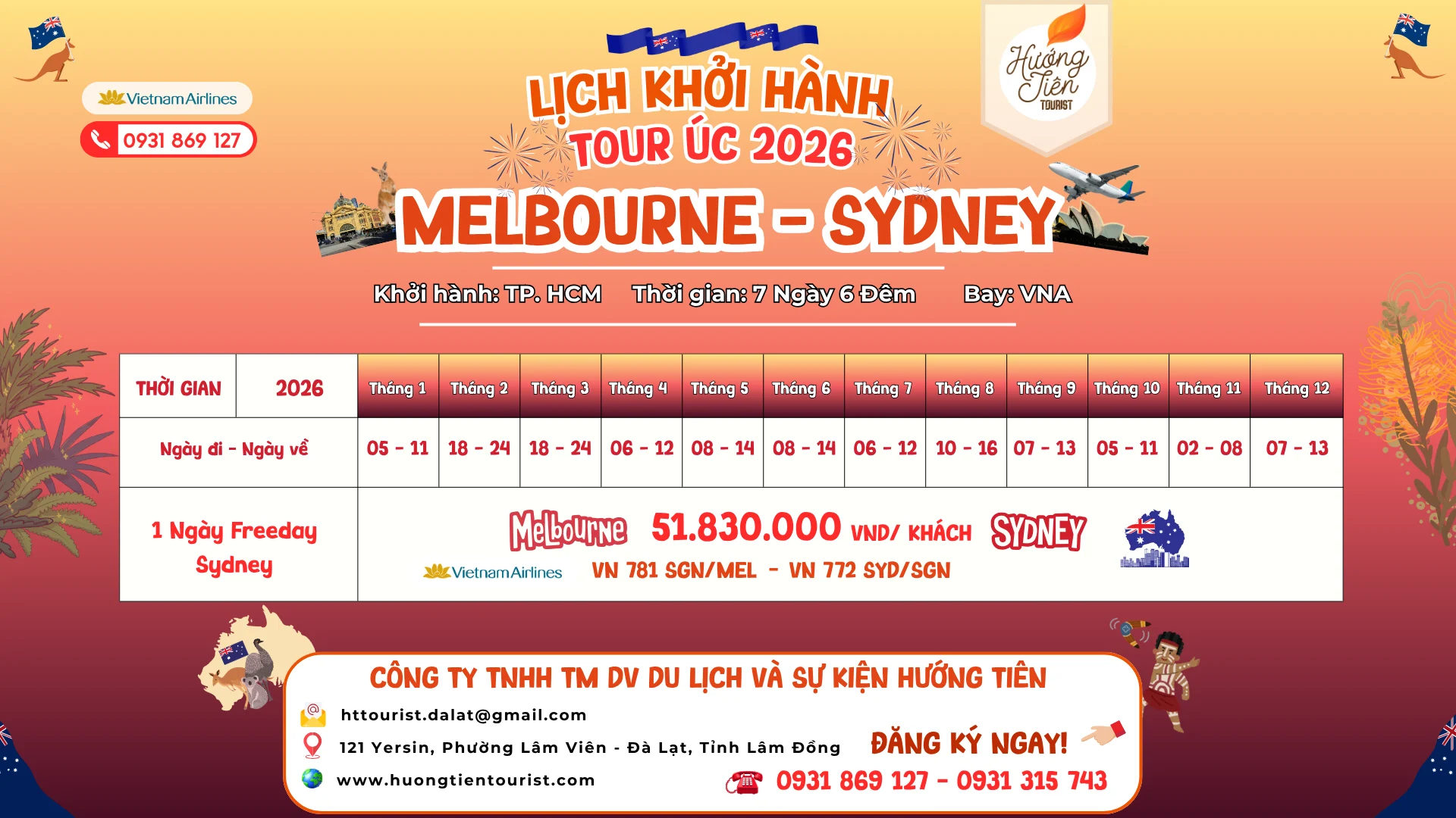 lịch tour úc 2026
