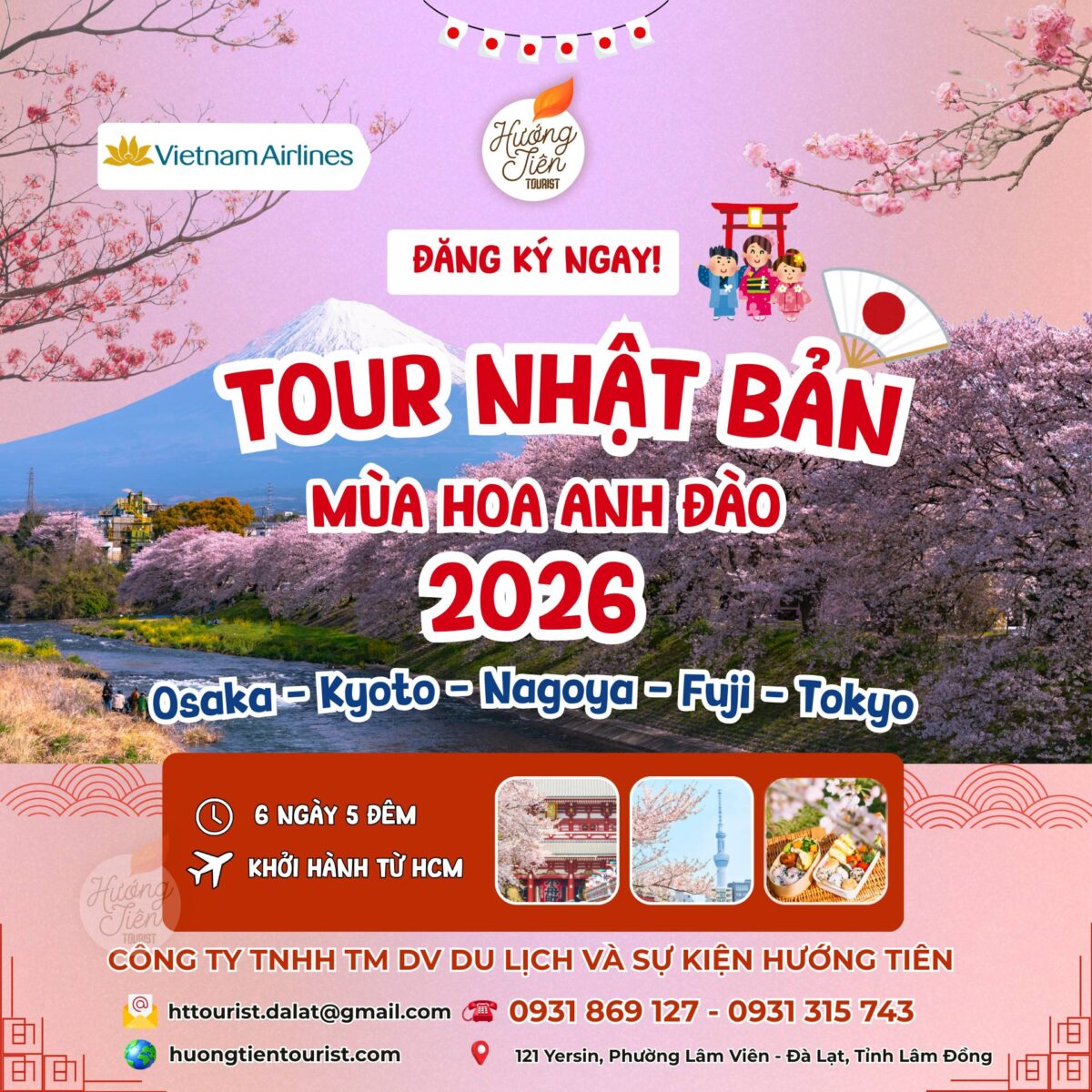 Lịch tour nhật bản hoa anh đào 2026 vna